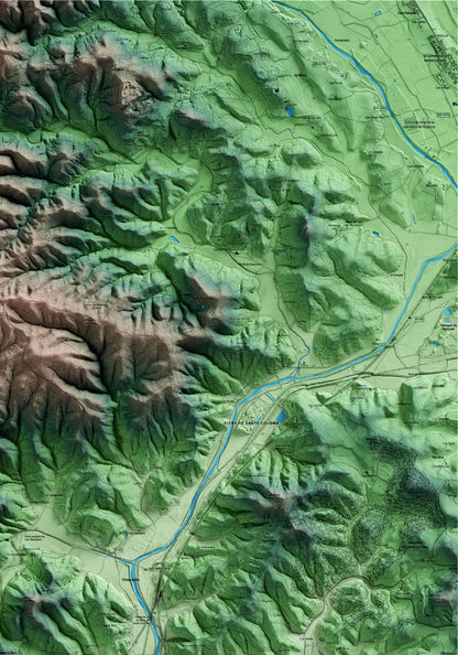 Mapa artístico del relieve de Massanes, a la Selva, con 15 km de entorno y base topográfica ICGC. Detalle de la zona superior derecha.