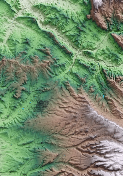 Mapa artístico del relieve de Massoteres, a la Segarra, con 15 km de entorno y base topográfica ICGC