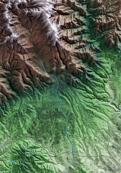 Mapa artístico del relieve de Matadepera, al Vallès Occidental, con 15 km de entorno y base topográfica ICGC