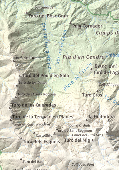 Mapa de relieve de Matagalls, 1697 m, Osona · Vallès Oriental, lámina 100 Cims de Trobart. Detalle de la zona superior izquierda. 21 × 30 cm.