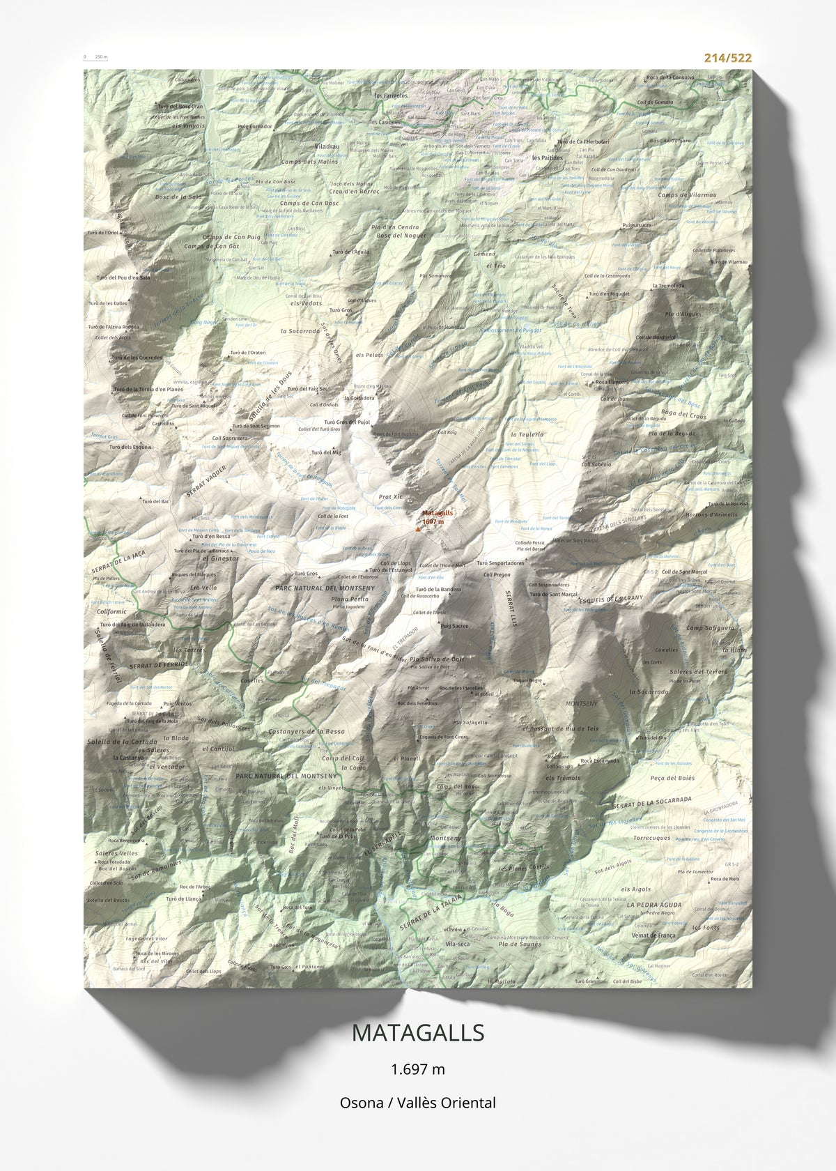 Mapa de relieve de Matagalls, 1697 m, Osona · Vallès Oriental, lámina 100 Cims de Trobart 50 × 70 cm.