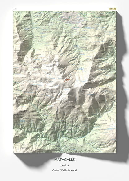 Mapa de relieve de Matagalls, 1697 m, Osona · Vallès Oriental, lámina 100 Cims de Trobart 50 × 70 cm.