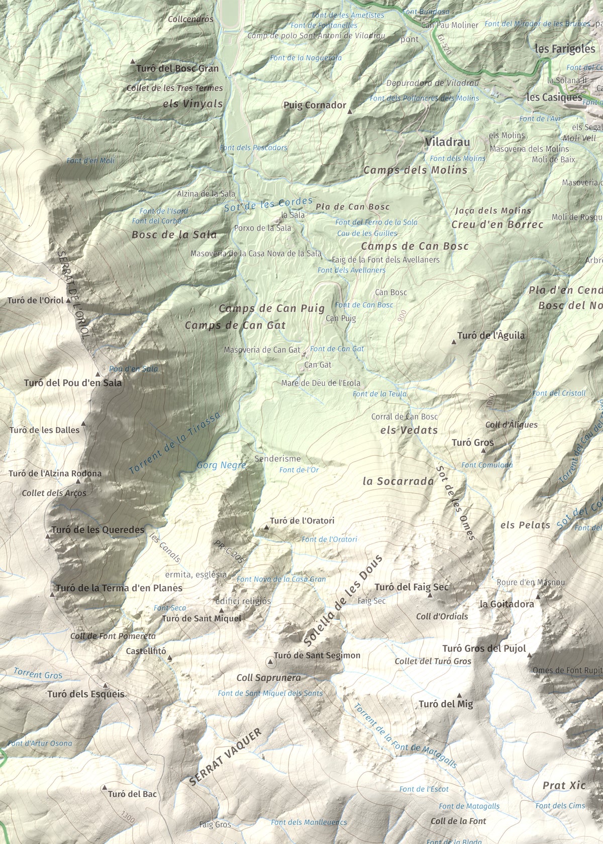 Mapa de relieve de Matagalls, 1697 m, Osona · Vallès Oriental, lámina 100 Cims de Trobart. Detalle de la zona superior izquierda. 50 × 70 cm.