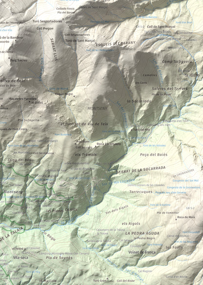 Mapa de relieve de Matagalls, 1697 m, Osona · Vallès Oriental, lámina 100 Cims de Trobart. Detalle de la zona inferior derecha. 50 × 70 cm.