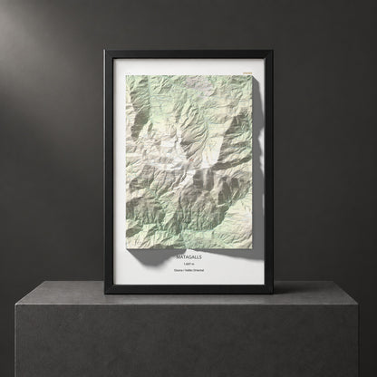 Mapa de relieve de Matagalls, 1697 m, Osona · Vallès Oriental, lámina 100 Cims de Trobart. Presentación enmarcada. 61 × 91 cm.