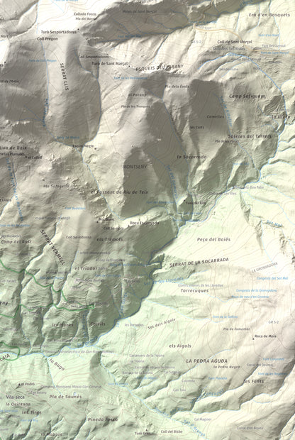 Mapa de relieve de Matagalls, 1697 m, Osona · Vallès Oriental, lámina 100 Cims de Trobart. Detalle de la zona inferior derecha. 61 × 91 cm.