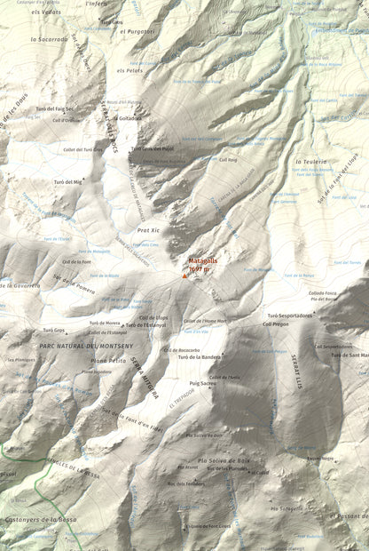 Mapa de relieve de Matagalls, 1697 m, Osona · Vallès Oriental, lámina 100 Cims de Trobart. Detalle de la zona central. 61 × 91 cm.