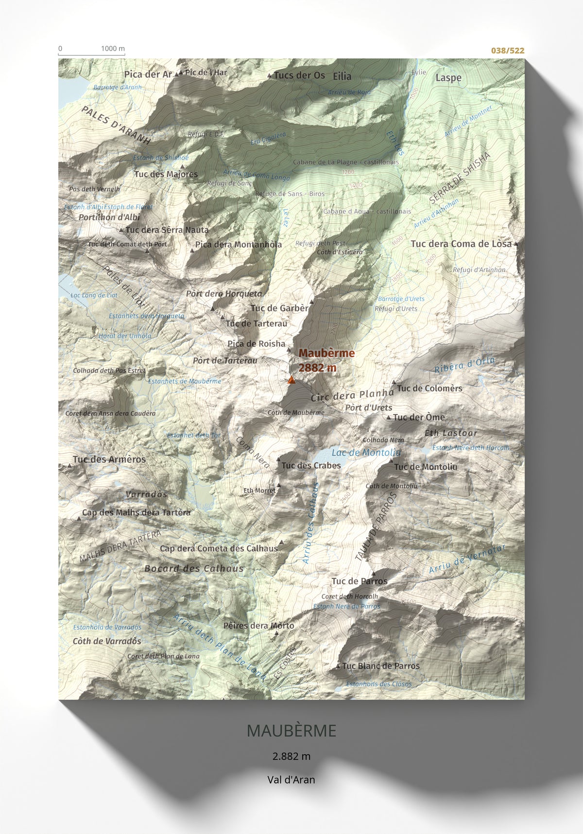 Mapa de relieve de Maubèrme, 2882 m, Val d'Aran, lámina 100 Cims de Trobart 21 × 30 cm.