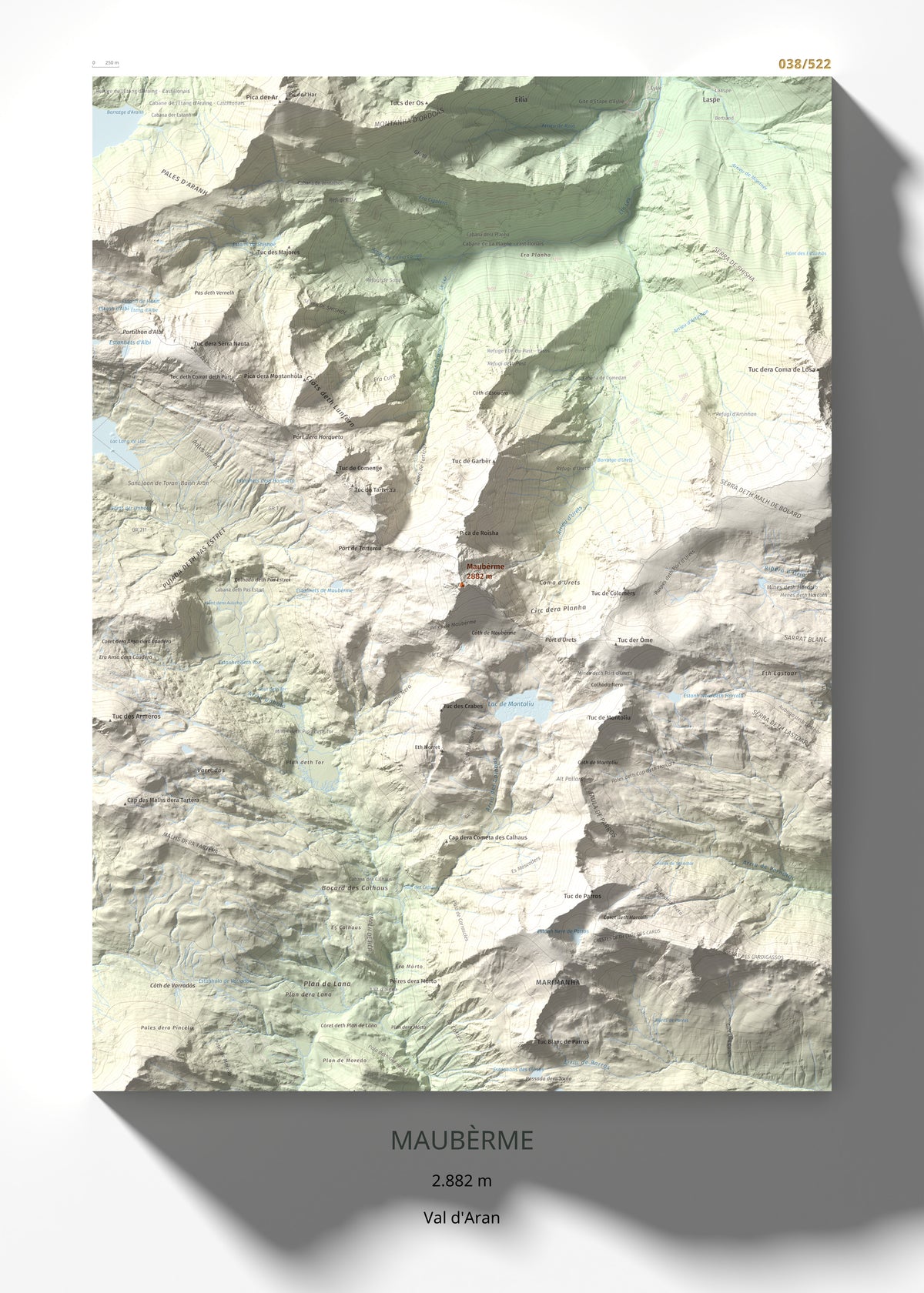 Mapa de relieve de Maubèrme, 2882 m, Val d'Aran, lámina 100 Cims de Trobart 50 × 70 cm.