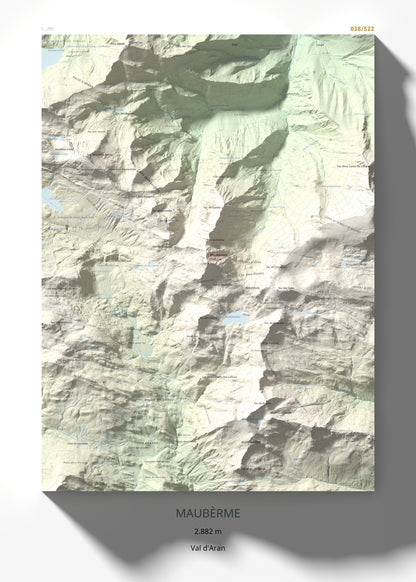 Mapa de relieve de Maubèrme, 2882 m, Val d'Aran, lámina 100 Cims de Trobart 50 × 70 cm.