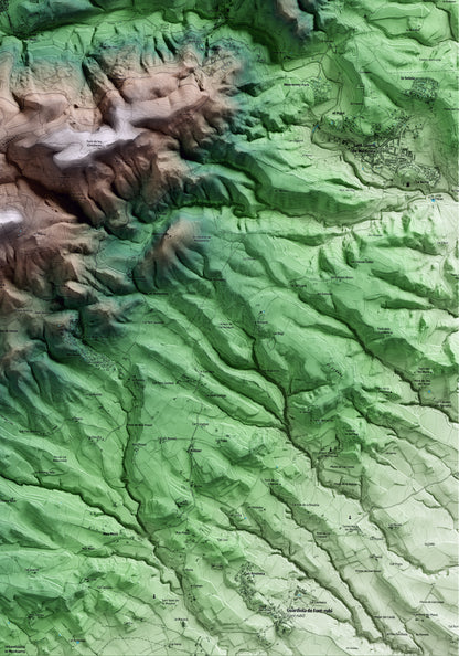 Mapa artístico del relieve de Mediona, al Alt Penedès, con 15 km de entorno y base topográfica ICGC. Detalle de la zona inferior derecha.