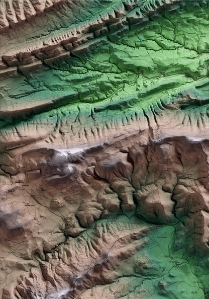 Mapa artístico del relieve de Mediona, al Alt Penedès, con 15 km de entorno y base topográfica ICGC. Detalle de la zona superior izquierda.
