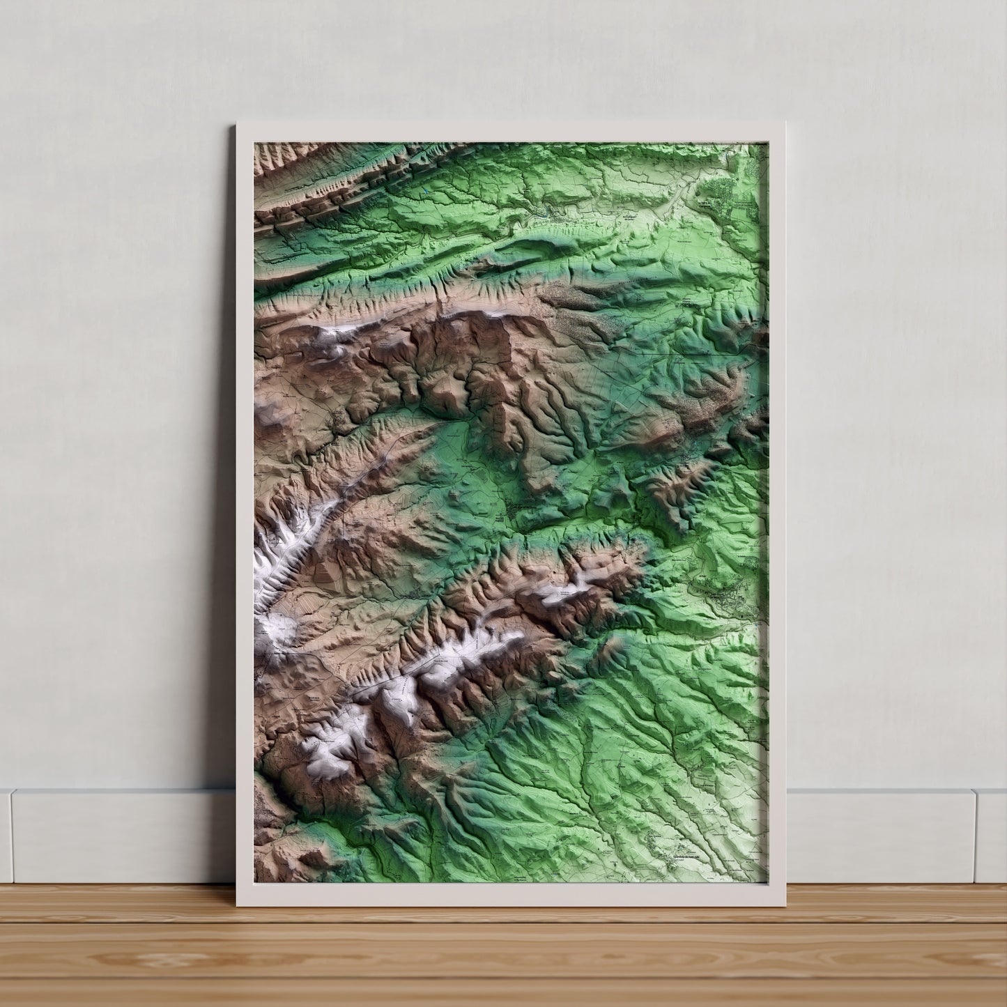 Mapa artístico del relieve de Mediona, al Alt Penedès, con 15 km de entorno y base topográfica ICGC. Presentación enmarcada.