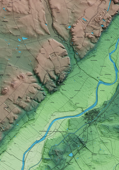 Mapa artístico del relieve de Menàrguens, a la Noguera, con 15 km de entorno y base topográfica ICGC. Detalle de la zona central.