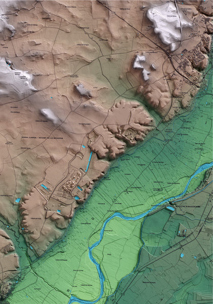 Mapa artístico del relieve de Menàrguens, a la Noguera, con 15 km de entorno y base topográfica ICGC. Detalle de la zona superior derecha.