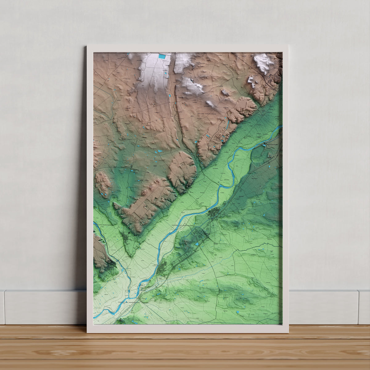 Mapa artístico del relieve de Menàrguens, a la Noguera, con 15 km de entorno y base topográfica ICGC. Presentación enmarcada.