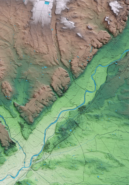 Mapa artístico del relieve de Menàrguens, a la Noguera, con 15 km de entorno y base topográfica ICGC