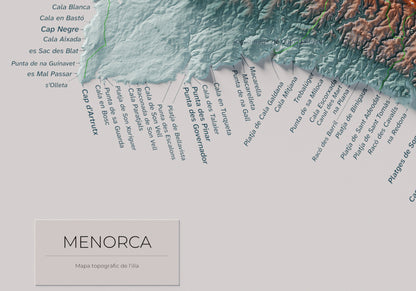 Edició octubre 2026 · Mapa topogràfic de Menorca, Blau i taronja, 21 × 30 cm: detall de la costa sud-oest.