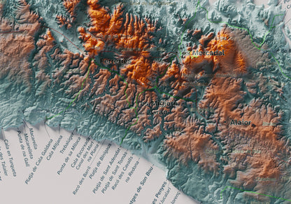Edició octubre 2026 · Mapa topogràfic de Menorca, Blau i taronja, 21 × 30 cm: detall central.