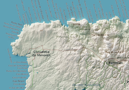 Edició octubre 2026 · Mapa topogràfic de Menorca, Cartogràfic, 21 × 30 cm: detall de la costa nord-oest.