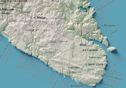 Edició octubre 2026 · Mapa topogràfic de Menorca, Cartogràfic, 21 × 30 cm: detall de la costa sud-est.