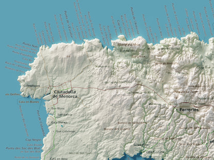Edició octubre 2026 · Mapa topogràfic de Menorca, Cartogràfic, 30 × 40 cm: detall de la costa nord-oest.