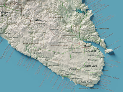 Edició octubre 2026 · Mapa topogràfic de Menorca, Cartogràfic, 30 × 40 cm: detall de la costa sud-est.