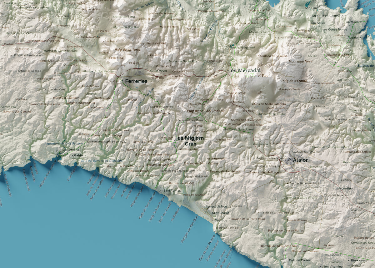 Edició octubre 2026 · Mapa topogràfic de Menorca, Cartogràfic, 50 × 70 cm: detall central.