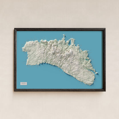 Edició octubre 2026 · Mapa topogràfic de Menorca, Cartogràfic, 61 × 91 cm: presentació en marc negre (marc no inclòs).