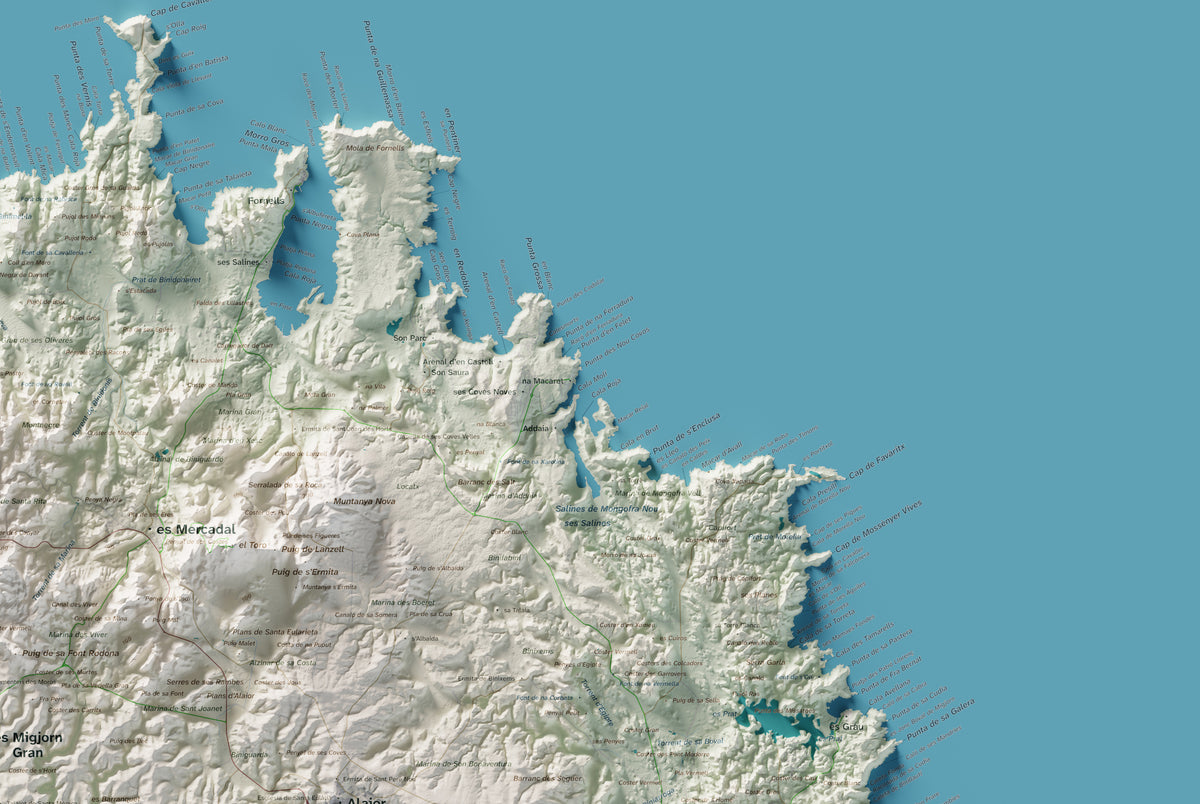 Edició octubre 2026 · Mapa topogràfic de Menorca, Cartogràfic, 61 × 91 cm: detall de la costa nord-est.