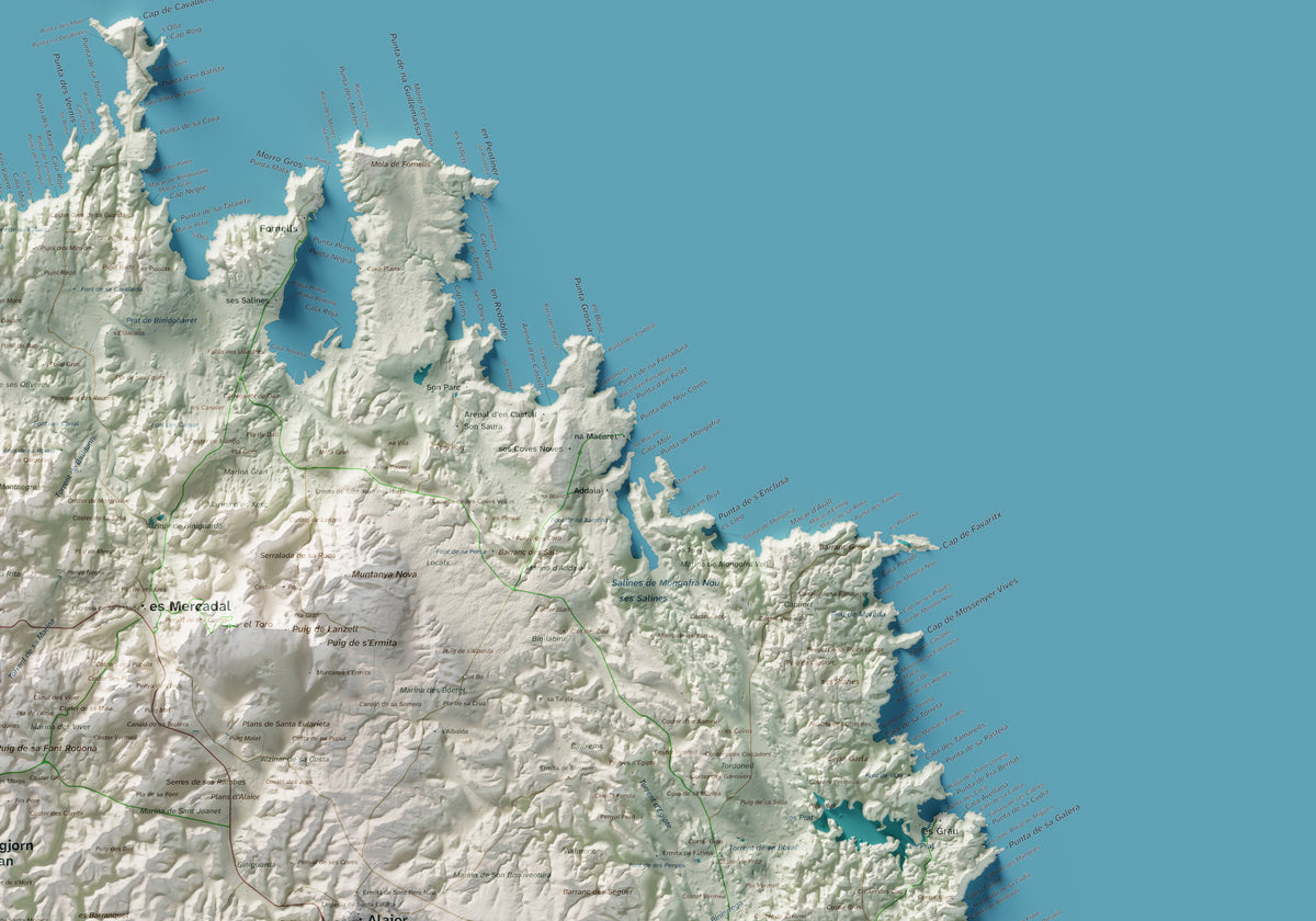 Edició octubre 2026 · Mapa topogràfic de Menorca, Cartogràfic, 70 × 100 cm: detall de la costa nord-est.