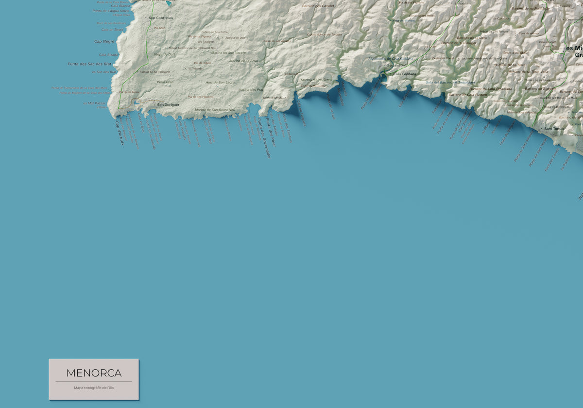 Edició octubre 2026 · Mapa topogràfic de Menorca, Cartogràfic, 70 × 100 cm: detall de la costa sud-oest.