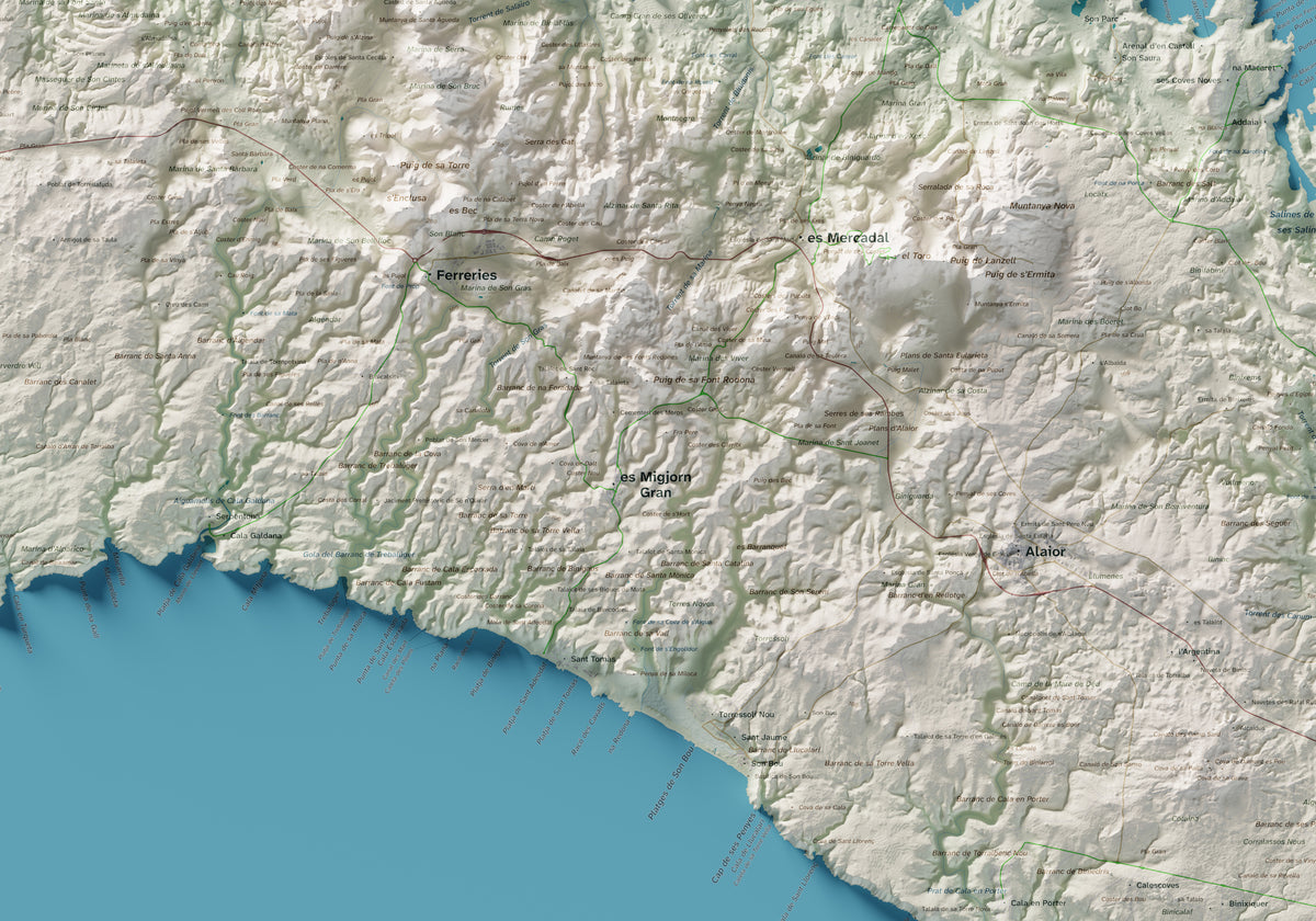 Edició octubre 2026 · Mapa topogràfic de Menorca, Cartogràfic, 70 × 100 cm: detall central.