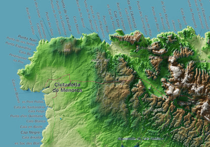 Edició octubre 2026 · Mapa topogràfic de Menorca, Clàssic, 21 × 30 cm: detall de la costa nord-oest.