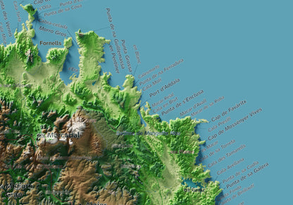 Edició octubre 2026 · Mapa topogràfic de Menorca, Clàssic, 21 × 30 cm: detall de la costa nord-est.