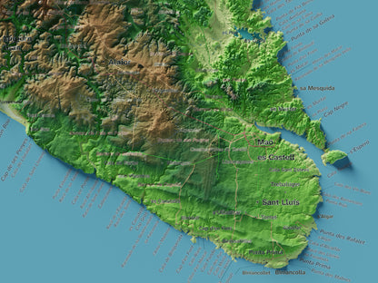 Edició octubre 2026 · Mapa topogràfic de Menorca, Clàssic, 30 × 40 cm: detall de la costa sud-est.