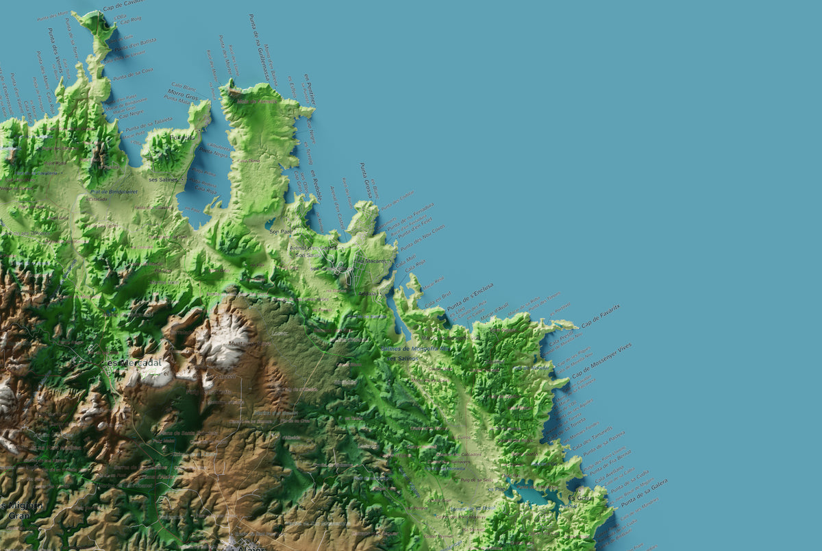 Edició octubre 2026 · Mapa topogràfic de Menorca, Clàssic, 61 × 91 cm: detall de la costa nord-est.