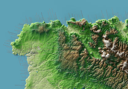 Edició octubre 2026 · Mapa topogràfic de Menorca, Clàssic, 70 × 100 cm: detall de la costa nord-oest.