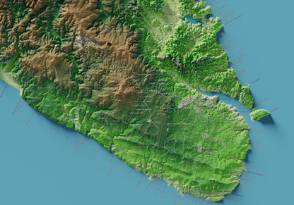 Edició octubre 2026 · Mapa topogràfic de Menorca, Clàssic, 70 × 100 cm: detall de la costa sud-est.