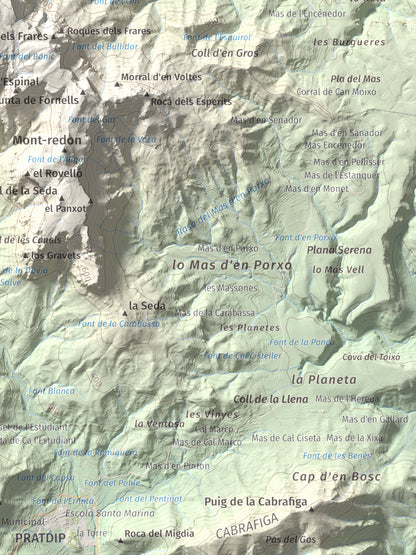 Mapa de relieve de Miranda de Llaberia, 919 m, Baix Camp · Ribera d'Ebre, lámina 100 Cims de Trobart. Detalle de la zona inferior derecha. 30 × 40 cm.