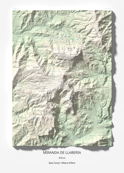 Mapa de relieve de Miranda de Llaberia, 919 m, Baix Camp · Ribera d'Ebre, lámina 100 Cims de Trobart 50 × 70 cm.