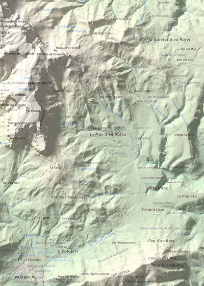 Mapa de relieve de Miranda de Llaberia, 919 m, Baix Camp · Ribera d'Ebre, lámina 100 Cims de Trobart. Detalle de la zona inferior derecha. 50 × 70 cm.