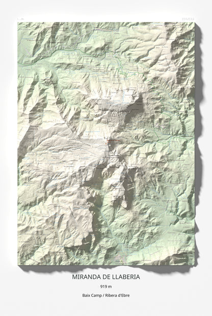 Mapa de relieve de Miranda de Llaberia, 919 m, Baix Camp · Ribera d'Ebre, lámina 100 Cims de Trobart 61 × 91 cm.