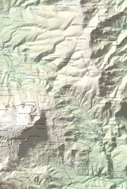 Mapa de relieve de Miranda de Llaberia, 919 m, Baix Camp · Ribera d'Ebre, lámina 100 Cims de Trobart. Detalle de la zona superior derecha. 61 × 91 cm.