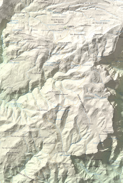 Mapa de relieve de Miranda de Llaberia, 919 m, Baix Camp · Ribera d'Ebre, lámina 100 Cims de Trobart. Detalle de la zona inferior izquierda. 61 × 91 cm.
