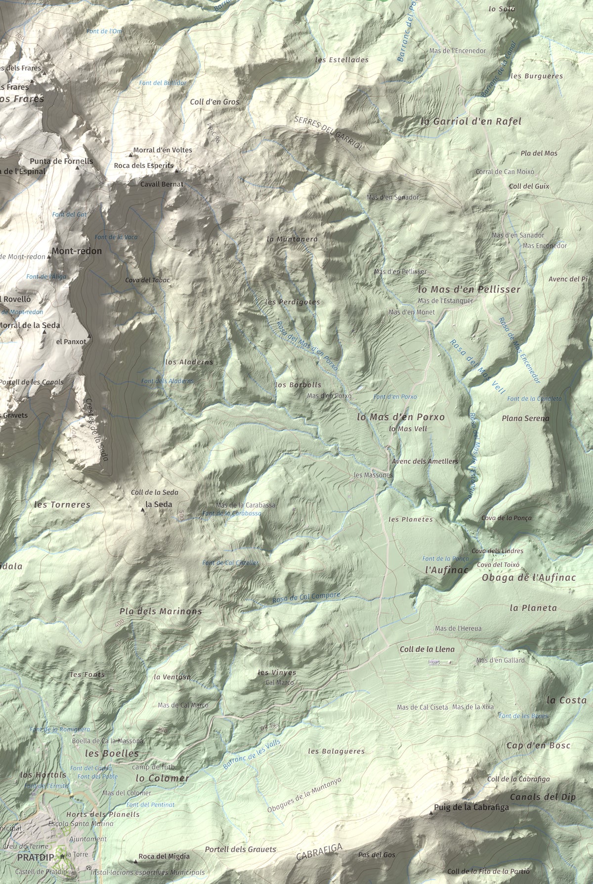 Mapa de relieve de Miranda de Llaberia, 919 m, Baix Camp · Ribera d'Ebre, lámina 100 Cims de Trobart. Detalle de la zona inferior derecha. 61 × 91 cm.