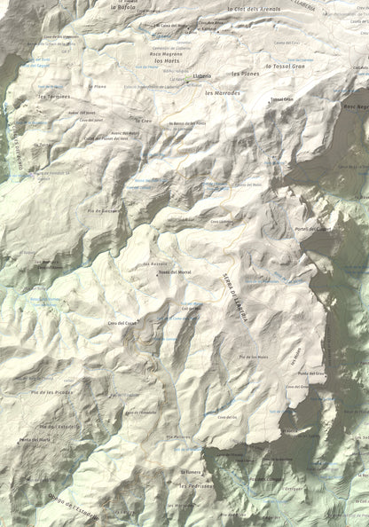 Mapa de relieve de Miranda de Llaberia, 919 m, Baix Camp · Ribera d'Ebre, lámina 100 Cims de Trobart. Detalle de la zona inferior izquierda. 70 × 100 cm.
