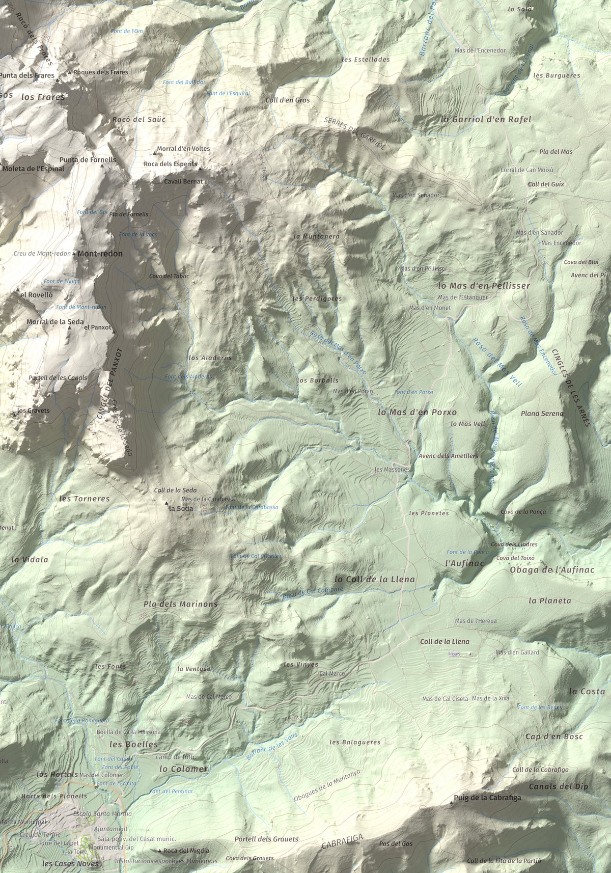 Mapa de relieve de Miranda de Llaberia, 919 m, Baix Camp · Ribera d'Ebre, lámina 100 Cims de Trobart. Detalle de la zona inferior derecha. 70 × 100 cm.