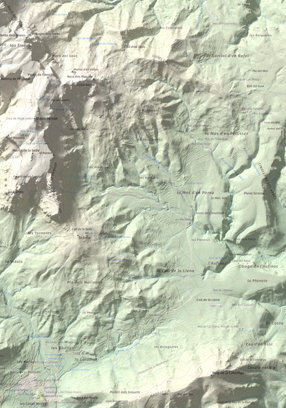 Mapa de relieve de Miranda de Llaberia, 919 m, Baix Camp · Ribera d'Ebre, lámina 100 Cims de Trobart. Detalle de la zona inferior derecha. 70 × 100 cm.