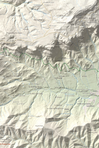 Mapa de relieve de Miranda de Puigcerver, 834 m, Baix Camp, lámina 100 Cims de Trobart. Detalle de la zona superior derecha. 61 × 91 cm.